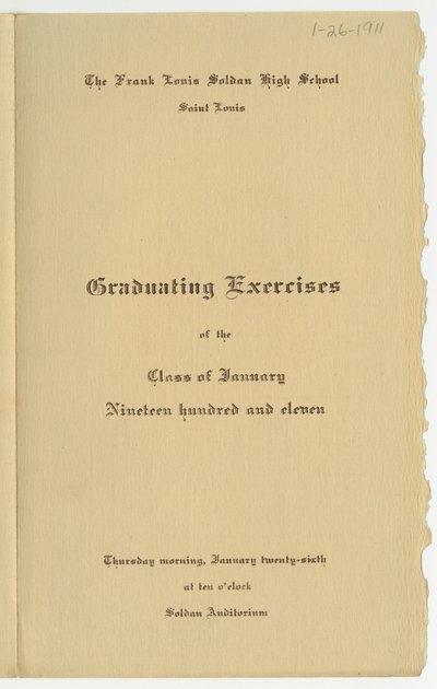 Program for graduating exercises of the class of January 1911 at Frank Louis Soldan High School, St. Louis by Unknown